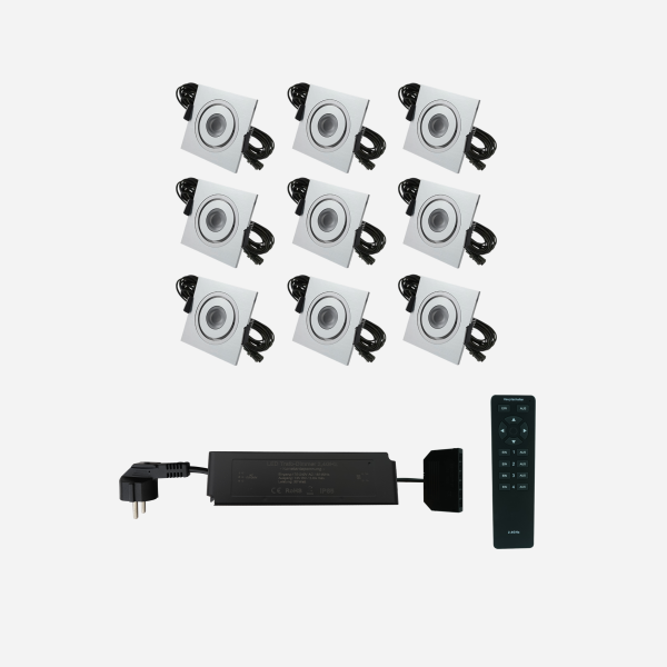 FLEX 3Watt Komplettset mit schwenkbaren Mikroeinbaustrahlern (1-4 Zonen) Aluminium&eckig